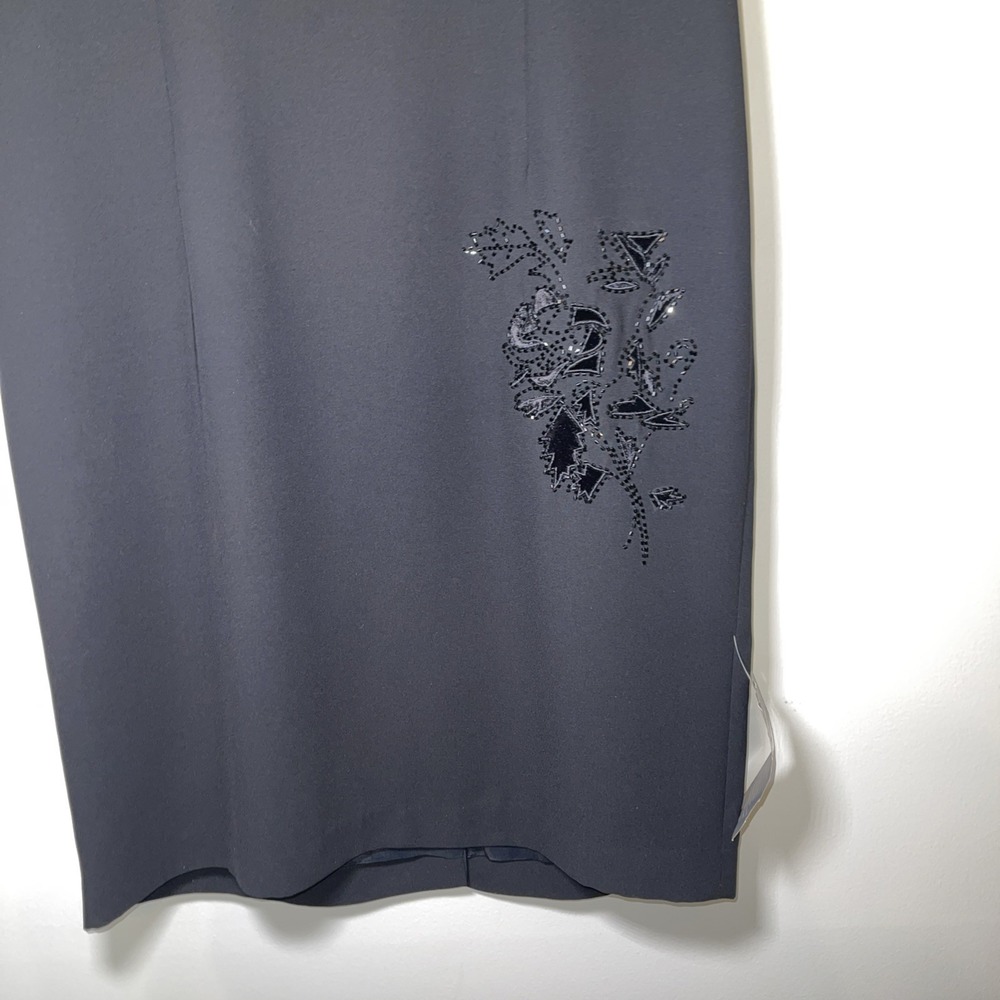 Donna Morgan Black Sheath Dress Size 14 Beaded Floral Sleeveless Cocktail NWT - Picture 2 of 8